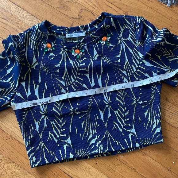 Zara Crop Top Embellished Stretch Navy Blue Size Small - Picture 11 of 12